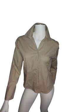 Women's Tailored Button-Down Shirt in Beige, Size Large